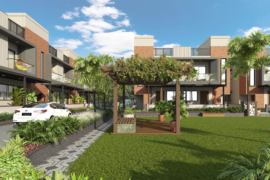 A lawn beside a pergola with cars parked along the kerb