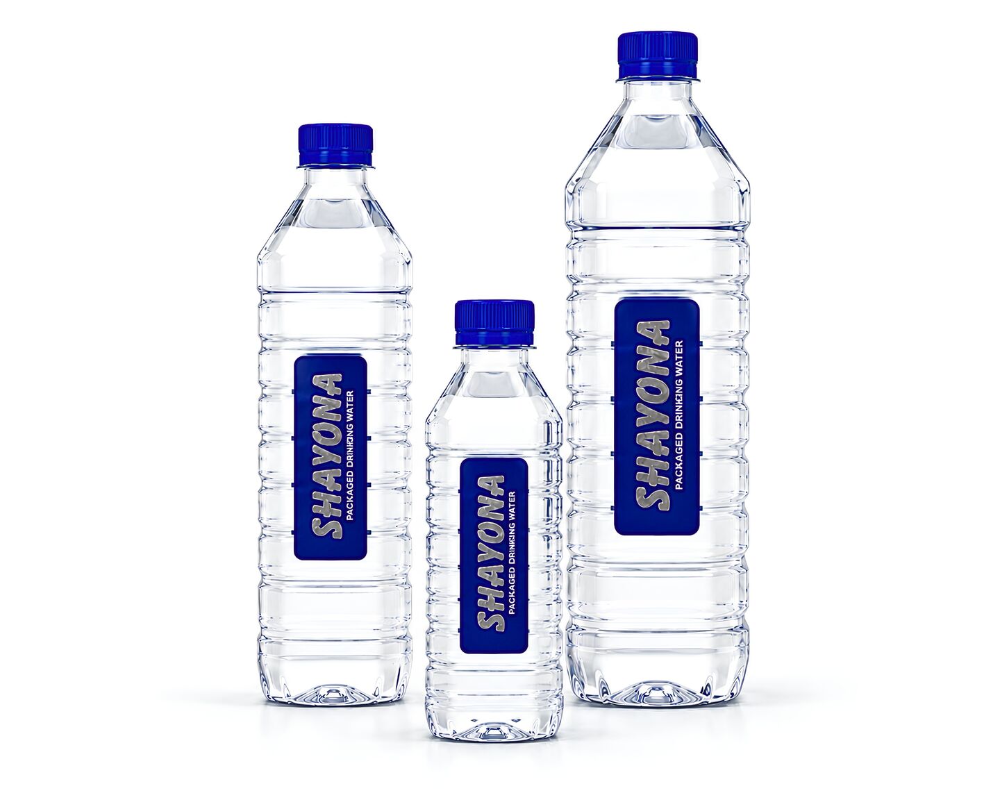 Three sizes of Shayona packaged drinking water bottle