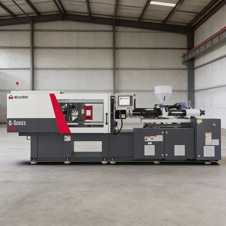 A Milacron Q-Series injection moulding machine on the floor of the plant