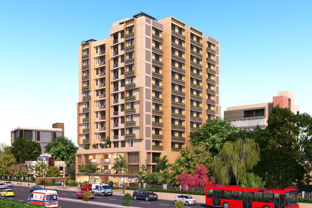 Shayona Shivali at New Vadaj, homes above street-level showrooms